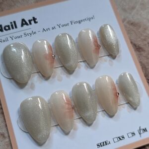 95. Pearl Nude Press-On Nails with Soft Pink Accent